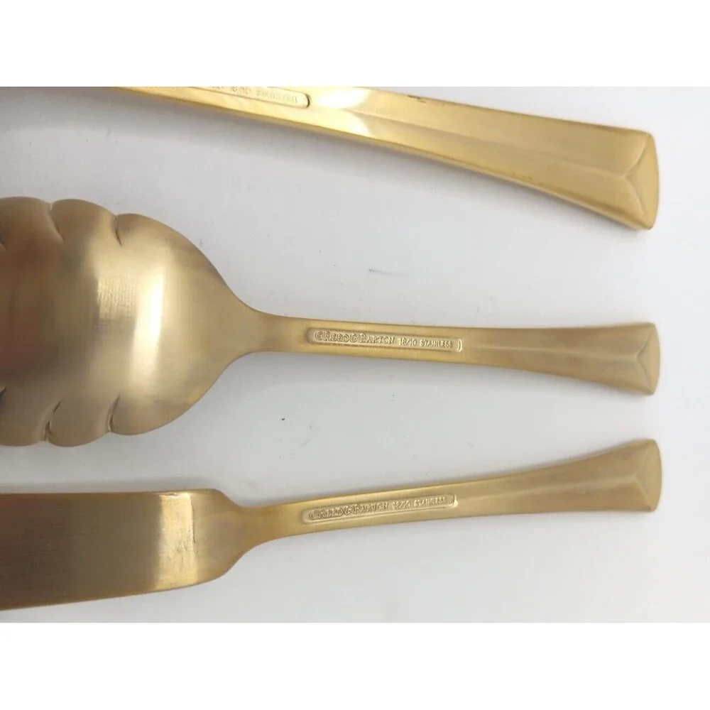 Reed & Barton Baquette Matte Gold 5 Piece Server Set 18/10 Stainless Flatware